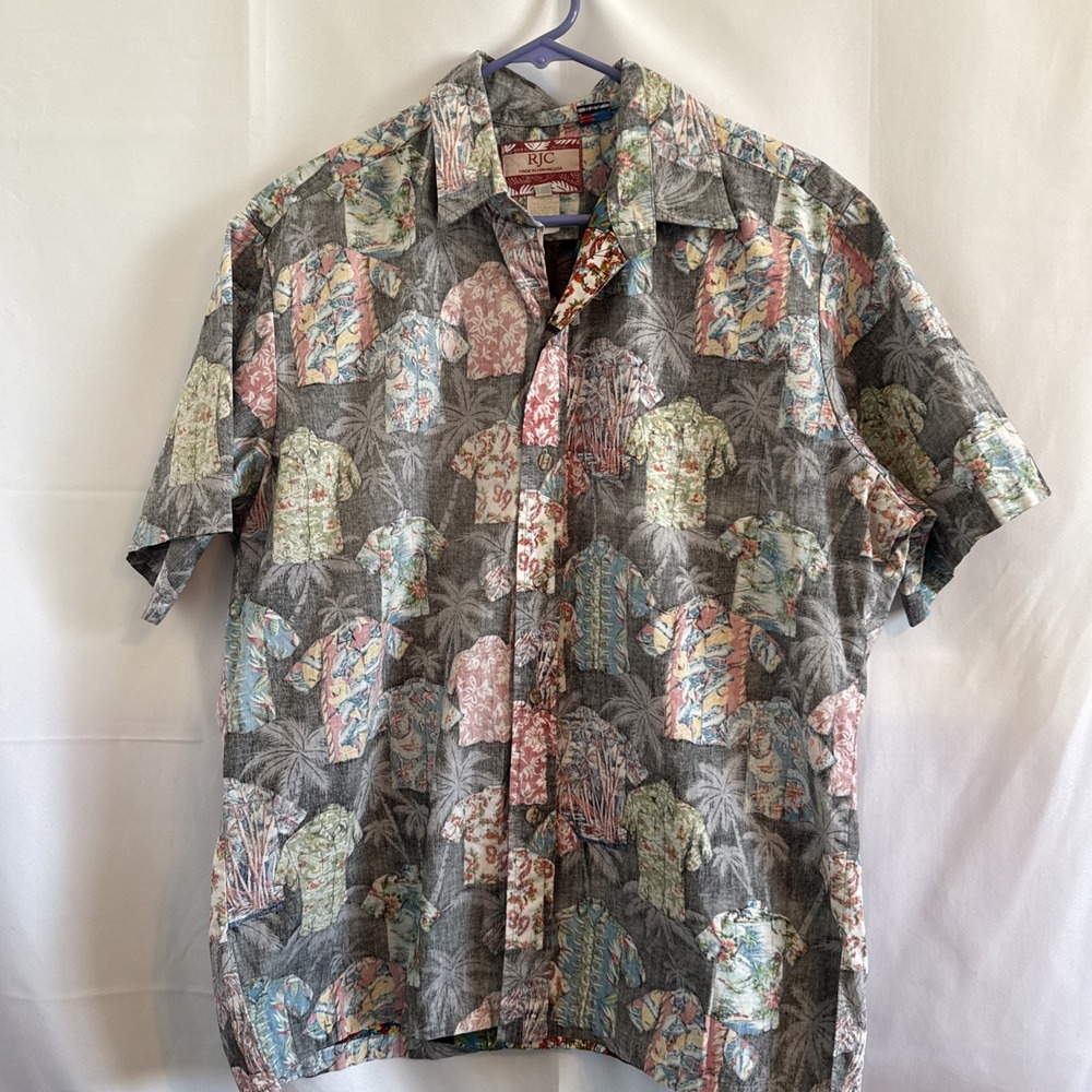 Vintage RJC Reverse‎ Print Hawaiian Shirt Men's L Polynesian Tiki Aloha *EUC*
